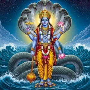 Lord Vishnu Standing On Cosmic Ocean