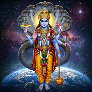 Sri Maha Vishnu on Cosmic Floating Earth