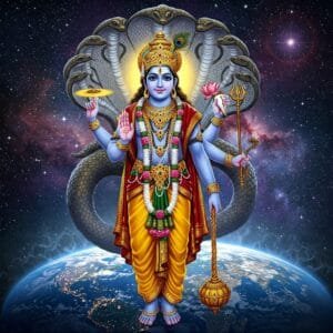 Sri Maha Vishnu on Cosmic Floating Earth