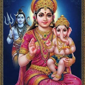 Divine Embrace: Parvati & Baby Ganesha