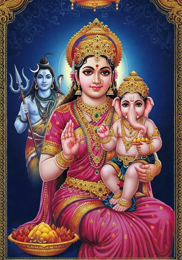 Divine Embrace: Parvati & Baby Ganesha
