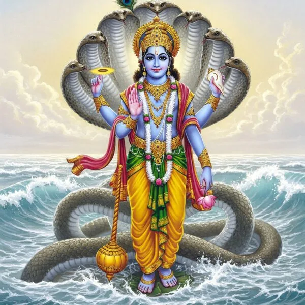 Divine Lord Sri Maha Vishnu On Kshirsagar Ocean