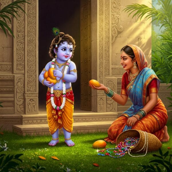Fruit Seller Women and Little Krishna