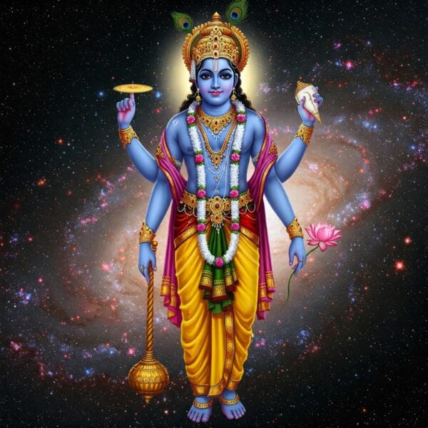 Divine Lord Vishnu Stands Cosmic Universe